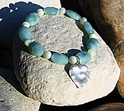 Sterling silver heart bracelet on elastic with amazonite and mother of pearl