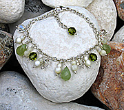 Sterling silver bracelet with soo chow jade, mother of pearl and Swarovski crystals