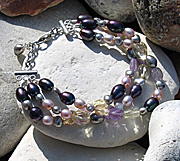 Sterling silver bracelet with freshwater pearls, ametrine and lemon quartz