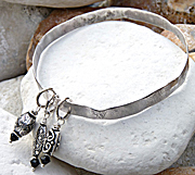 Sterling silver bangle with sterling silver beads and swarovski crystal