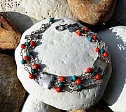 Sterling silver bracelet with coral and turquoise