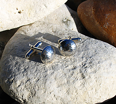 Sterling silver domed cufflinks with bar