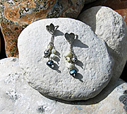 Sterling silver heart earrings with freshwater pearls, mother of pearl and crystal pearls