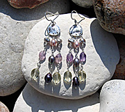 Sterling silver earrings with freshwater pearls, ametrine and lemon quartz