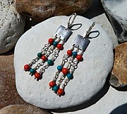 Sterling silver earrings with coral and turquoise