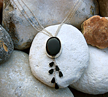Sterling silver necklace with onyx and blackstone