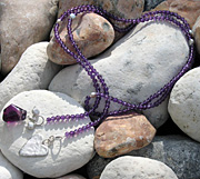 Wrap over sterling silver heart necklace with amethysts, freshwater pearls and florite. Total length 100cm.
