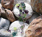 Sterling silver flower necklace with aventurine, florite, amethysts and soo chow jade. Total drop 50cm.