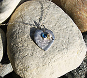 Sterling silver heart pendant with blue topaz and freshwater pearl