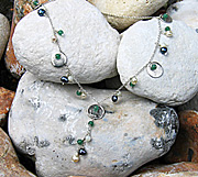 Sterling silver necklace with freshwater pearls, aventurine and mother of pearl