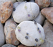 Freshwater pearl, iolite, lemon quartz & ametrine necklace. Total length 100cm - wear as 1 or 2 strands