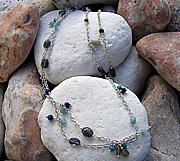 Labradorite, iolite, turquoise, blue lapis & amazonite necklace. Total length 100cm - wear as 1 or 2 strands