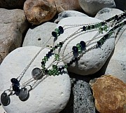 Sterling silver, erinite and indigo blue opal necklace (3 chains, longest chain total length 70cm)