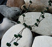2 strand necklace with green Swarovski crystal opals (total length of each strand 45cm, then the drop from centre 6cm)