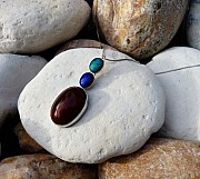 Sterling silver necklace with turquoise, lapis and carnelian on a short snake chain