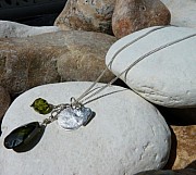 Necklace with sterling silver heart and disc, olive cubic zirconia and Swarovski crystal