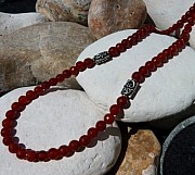 Sterling silver necklace with carnelian and ethnic beads