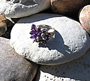 Sterling silver ring with amethysts and silver freshwater pearls