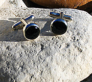 Sterling silver and onyx cufflinks with bar