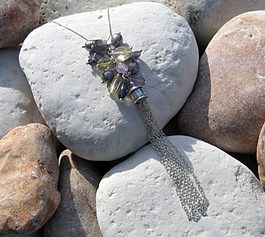 Freshwater pearl, iolite, lemon quartz & ametrine necklace